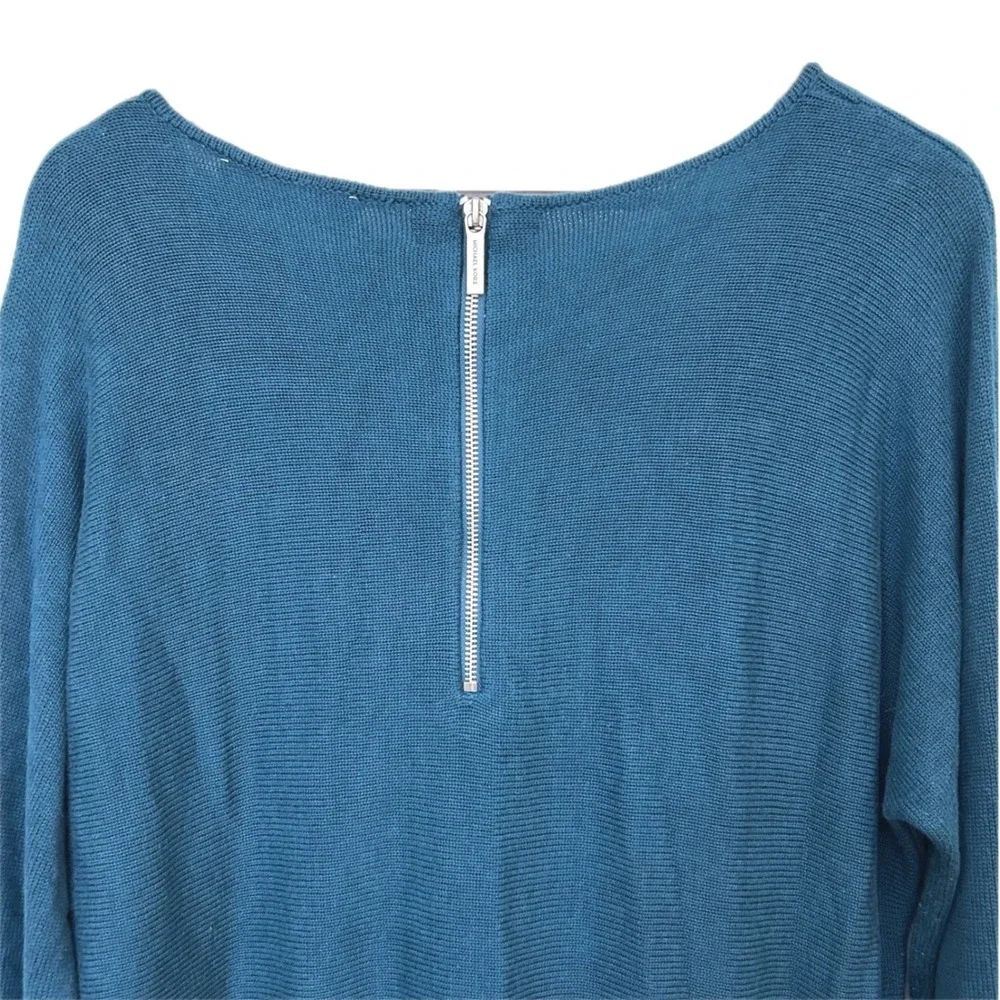 Michael Kors Tunic Women XL Teal‎ Ribbed Knit Exposed Back Zipper Oversized Chic